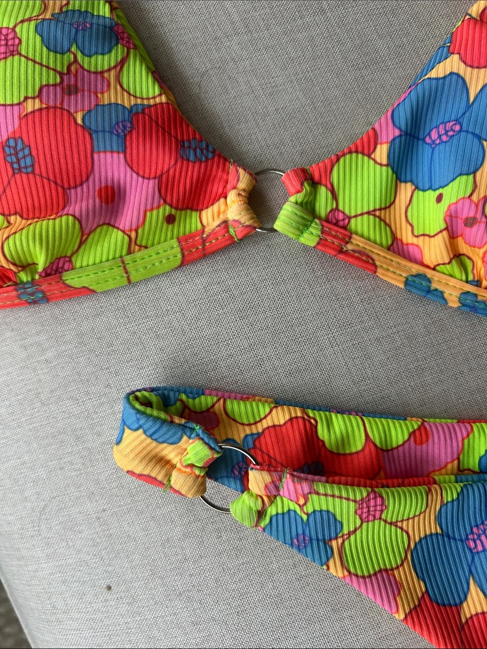Colorful Neon Floral Ribbed Adjustable Bikini - Picture 3 of 5